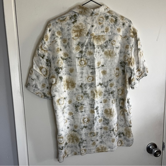 Zara Light Beige Linen Blend Tie Dye Relaxed Fit Short Sleeve Button Up Shirt - Picture 5 of 6